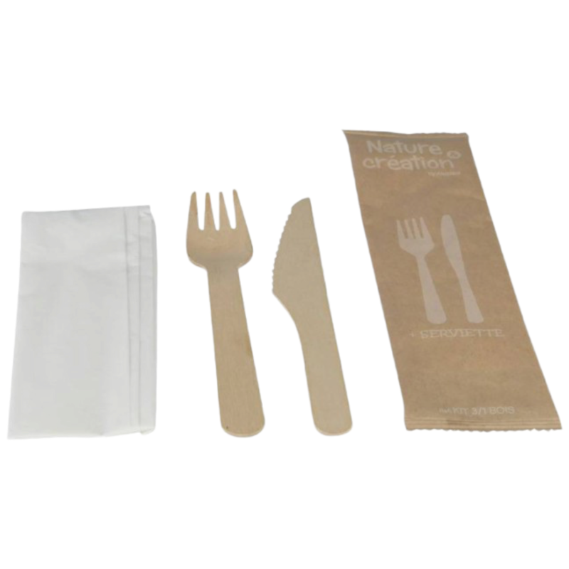 Kit couverts en bois 3/1 + serviette
